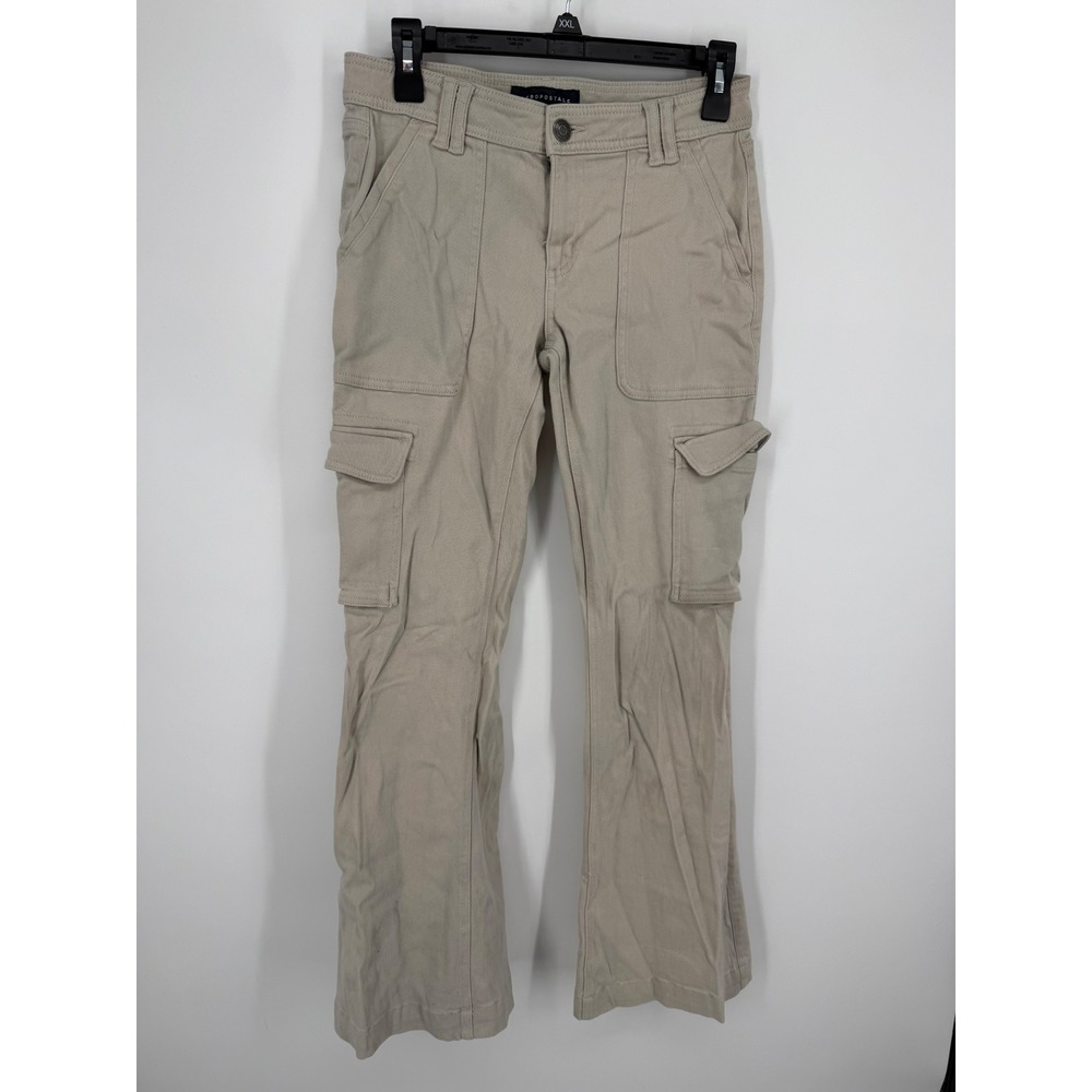 Aeropostale Cargo Flare Pants Women 2 Reg Khaki Beige Utility Y2K Low Rise